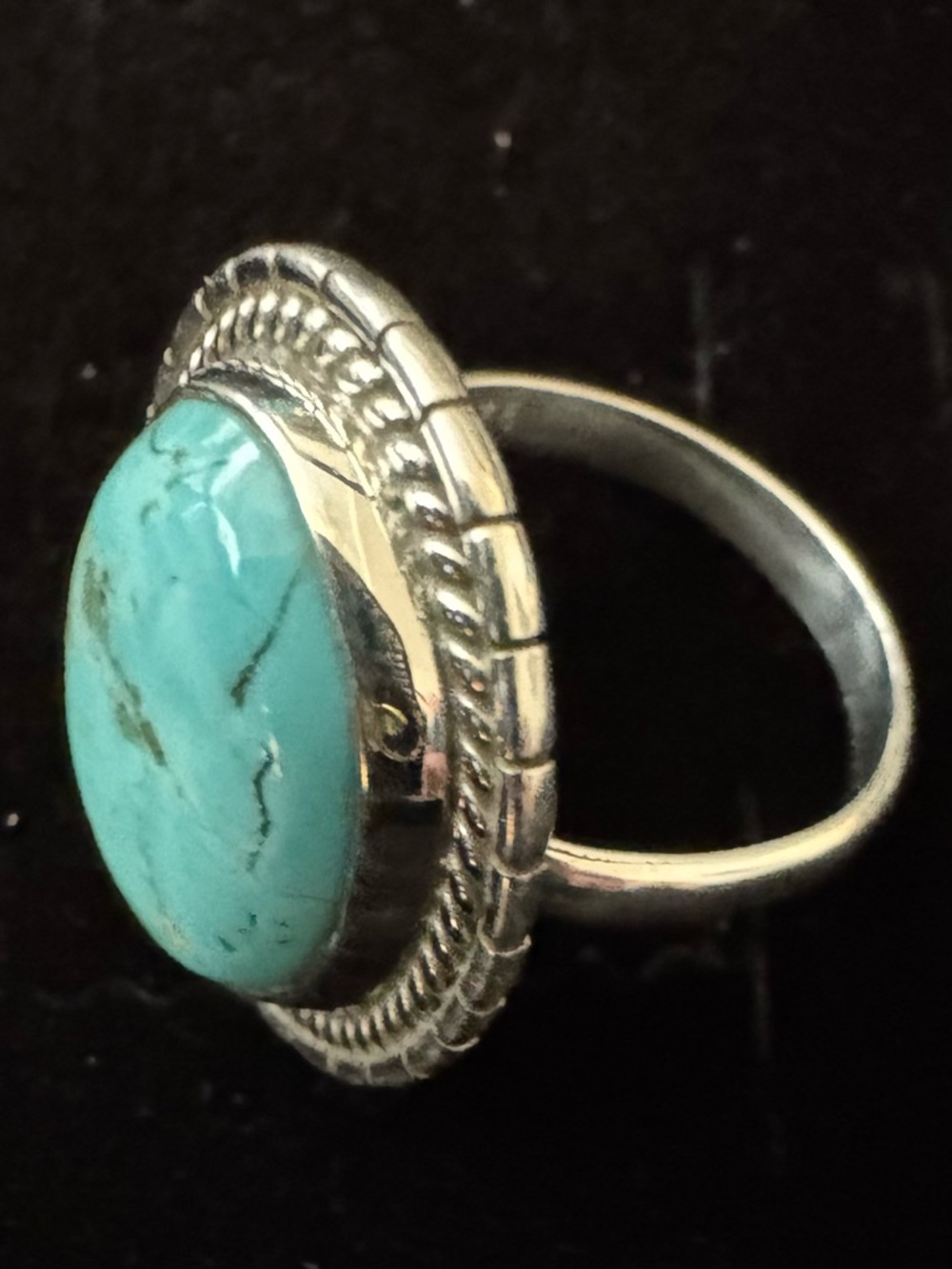 Kingman Turquoise Stone Oval Ring in sterling silver Setting - Picture 3 of 7